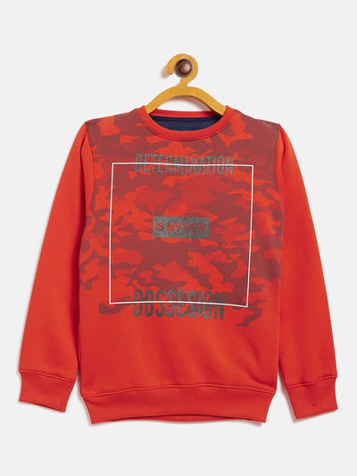 Orange Printed Round Neck Sweatshirt - Boys Sweatshirts