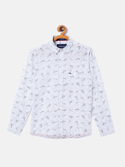 White Printed Linen Casual Shirt - Boys Shirts