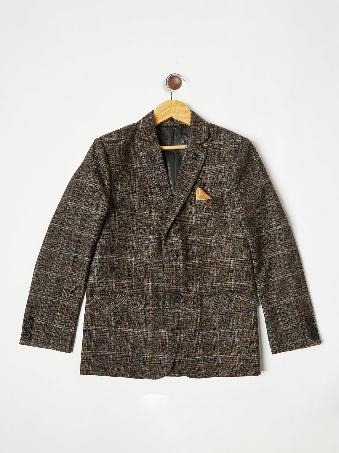 Brown Checked Single Breasted Blazer - Boys Blazer