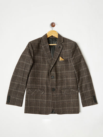 Brown Checked Single Breasted Blazer - Boys Blazer