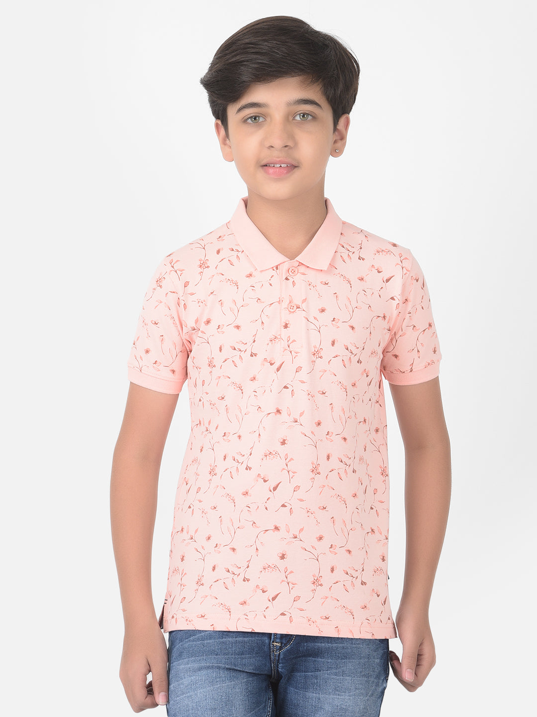 Pink Floral Printed Polo T-shirt - Boys T-Shirts