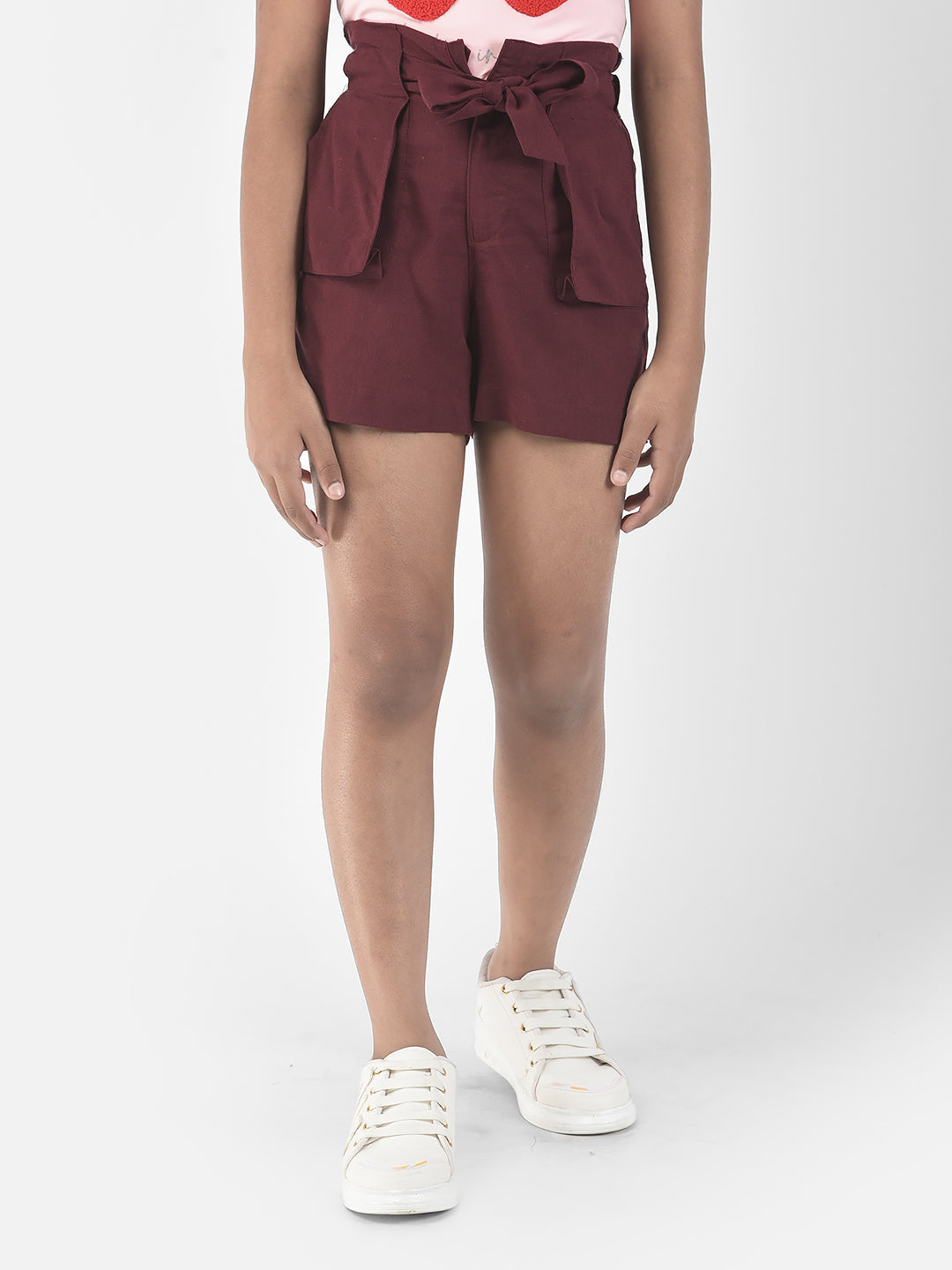   Maroon Patch-Pocket Shorts