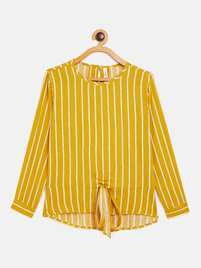 Yellow Striped tie-up Top - Girls Tops