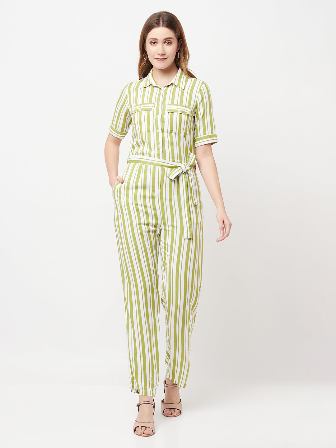 Green Striped Jumpsuit - Women Jumpsuits