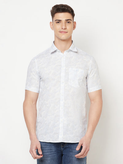 White Floral Linen Shirt - Men Shirts