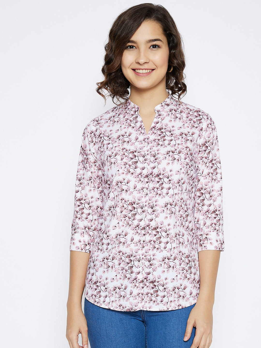 Pink Floral Printed Slim Fit shirt - Women Shirts