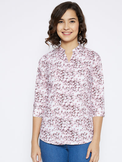 Pink Floral Printed Slim Fit shirt - Women Shirts