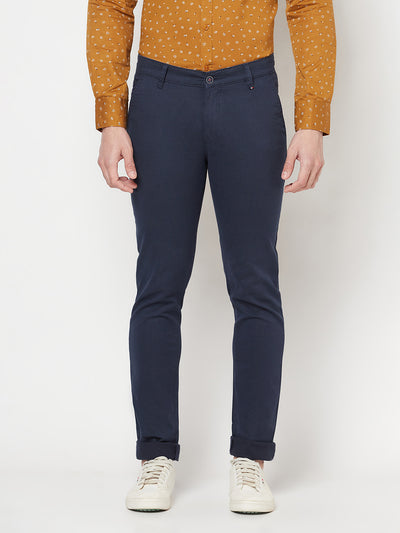 Navy Blue Printed Trousers - Men Trousers