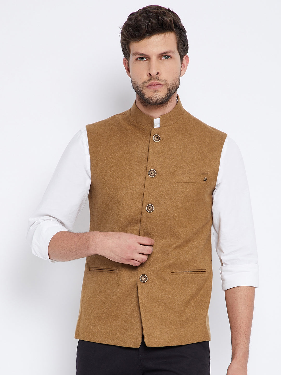 Brown Solid Waist Coat-Mens Waist Coat-Crimsoune Club
