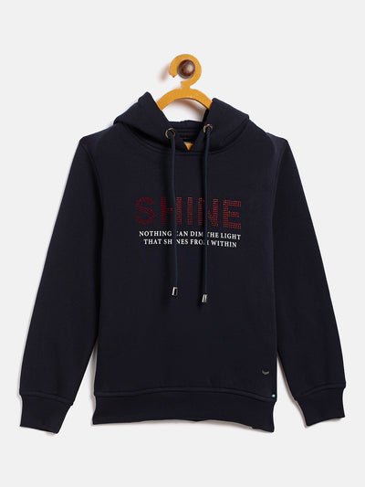 Navy Blue Printed Hooded Sweatshirt - Girls Sweatshirts