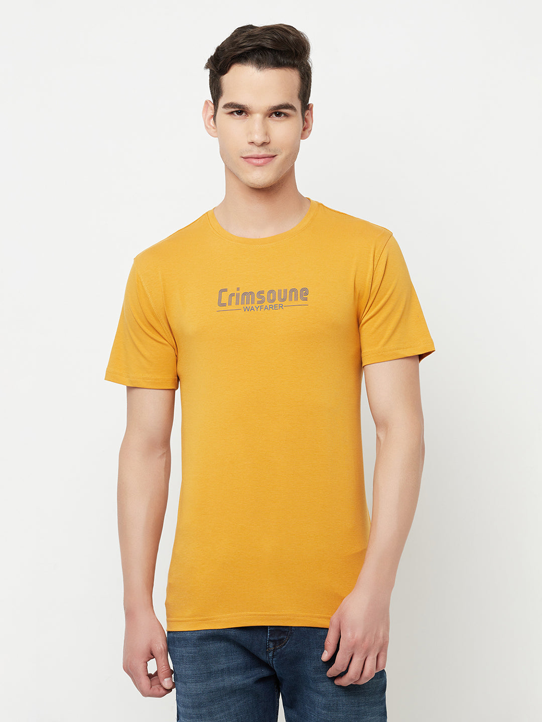 Mustard Printed Round Neck T-Shirt - Men T-Shirts