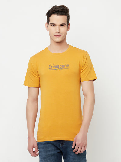 Mustard Printed Round Neck T-Shirt - Men T-Shirts