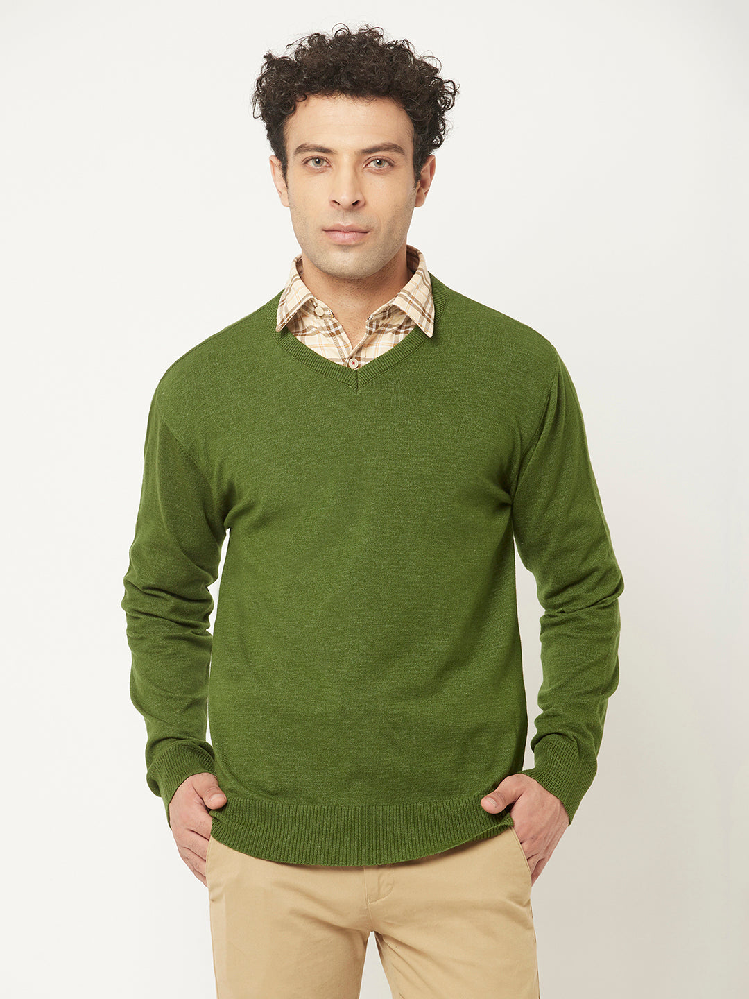 Green Sweater in Relaxed Fit-Men Sweaters-Crimsoune Club