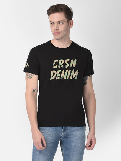 Black Typographic T-Shirt-Men T-Shirts-Crimsoune Club