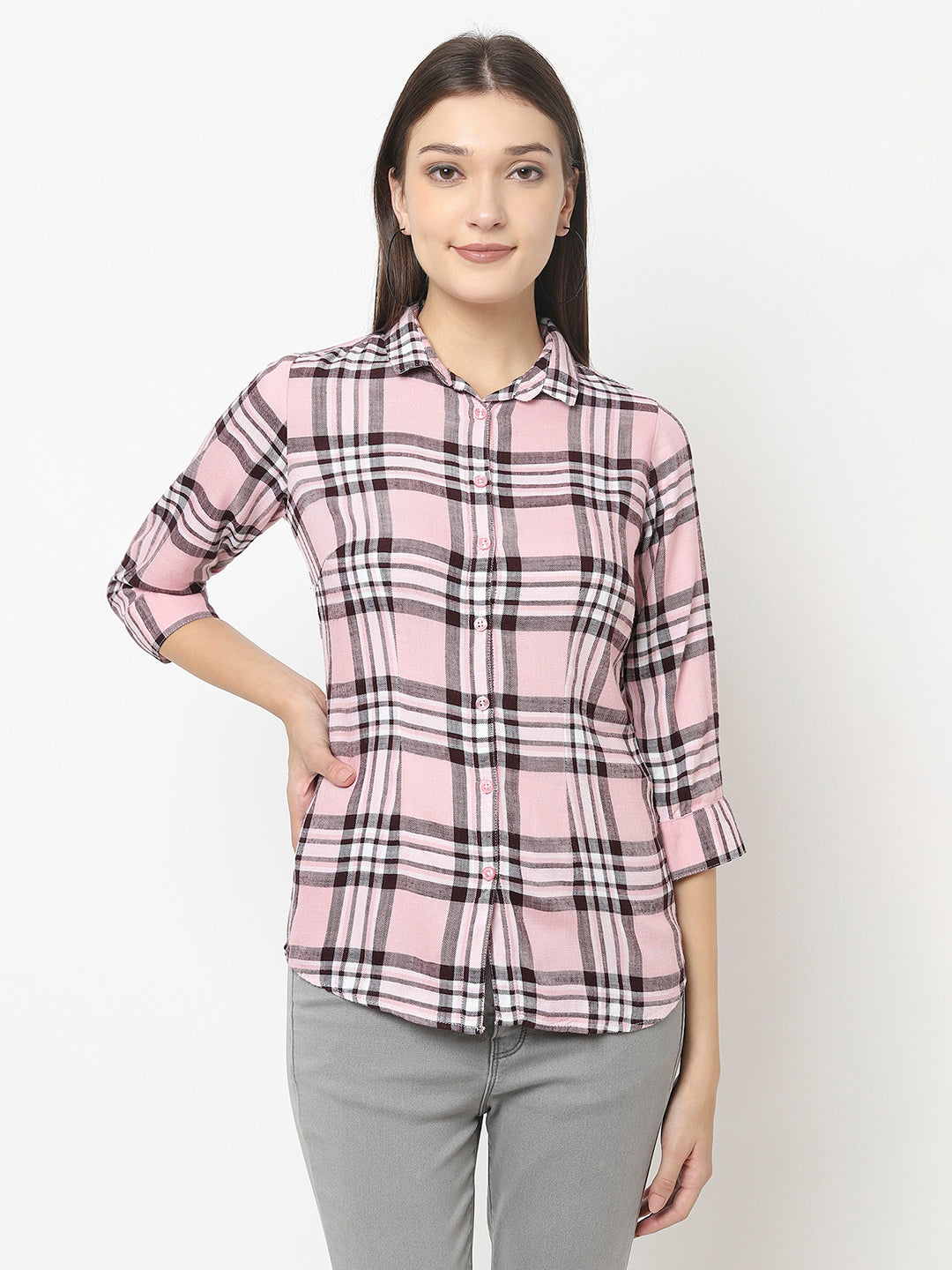 Light Pink Shirt in Tartan Check Print