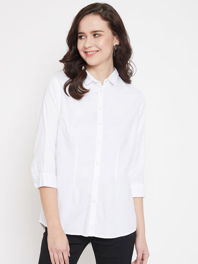 White Slim Fit Cotton Shirt - Women Shirts