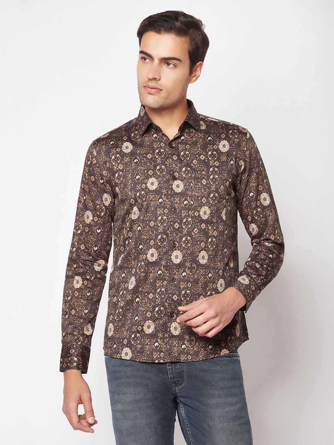  Olive Motif Print Shirt