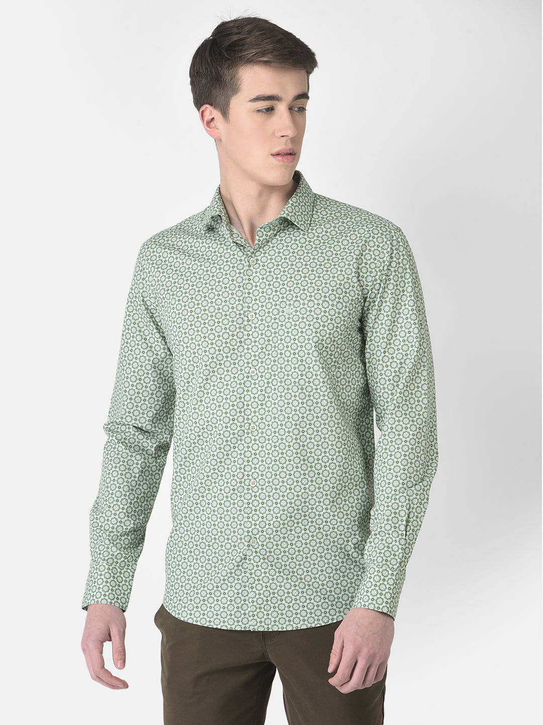  Green Motif Print Shirt