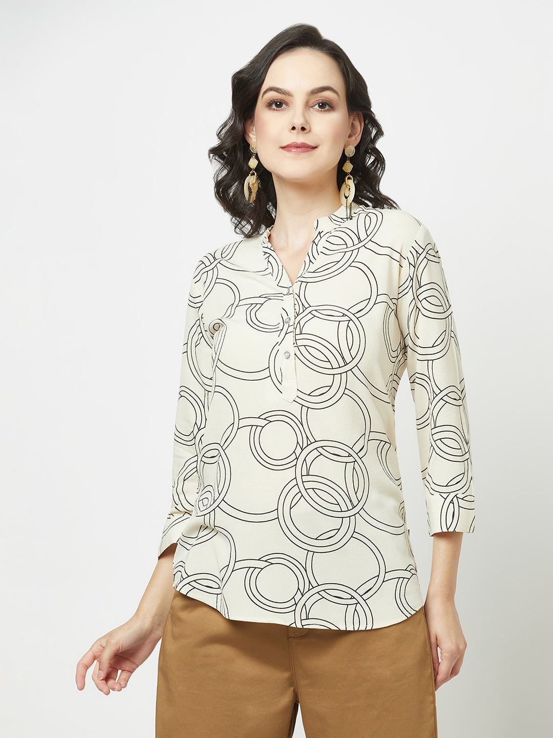 Fawn High-Low Geometric Print Top 