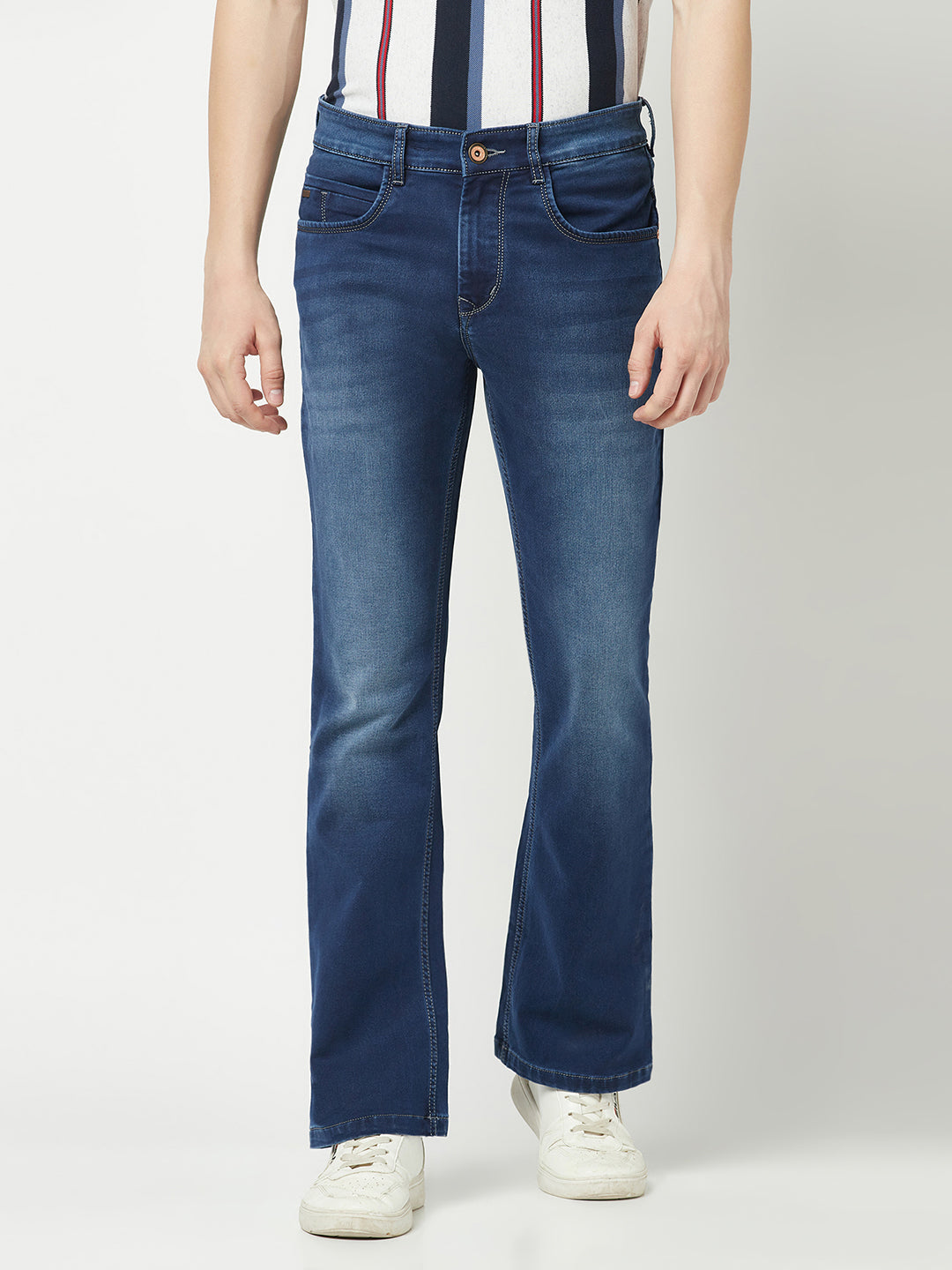 Blue Stone-Wash Boot-Cut Denims