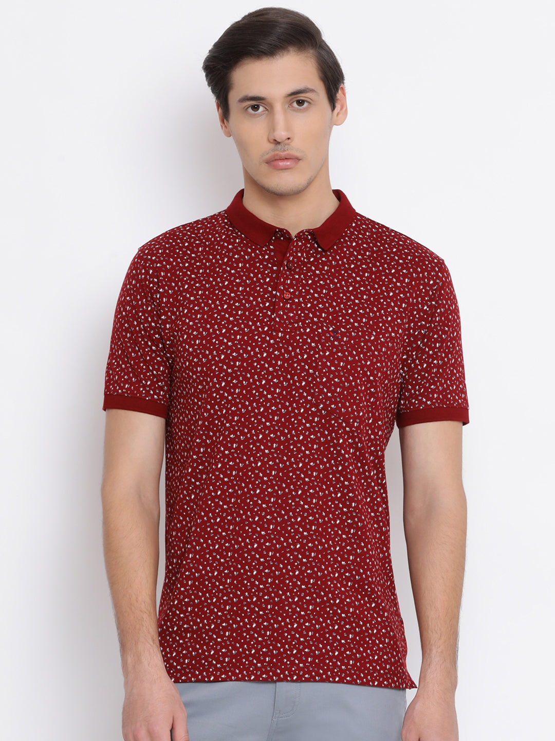 Red Printed Polo Neck T-Shirt - Men T-Shirts