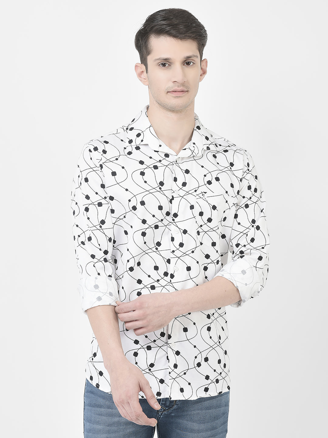  White Abstract Print Shirt