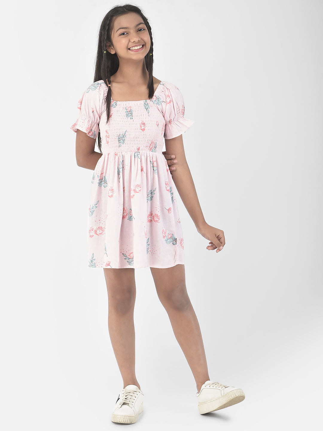  Soft Pink A-Line Floral Dress