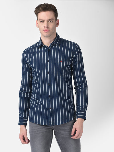 Navy Blue Striped Shirt-Men Shirts-Crimsoune Club