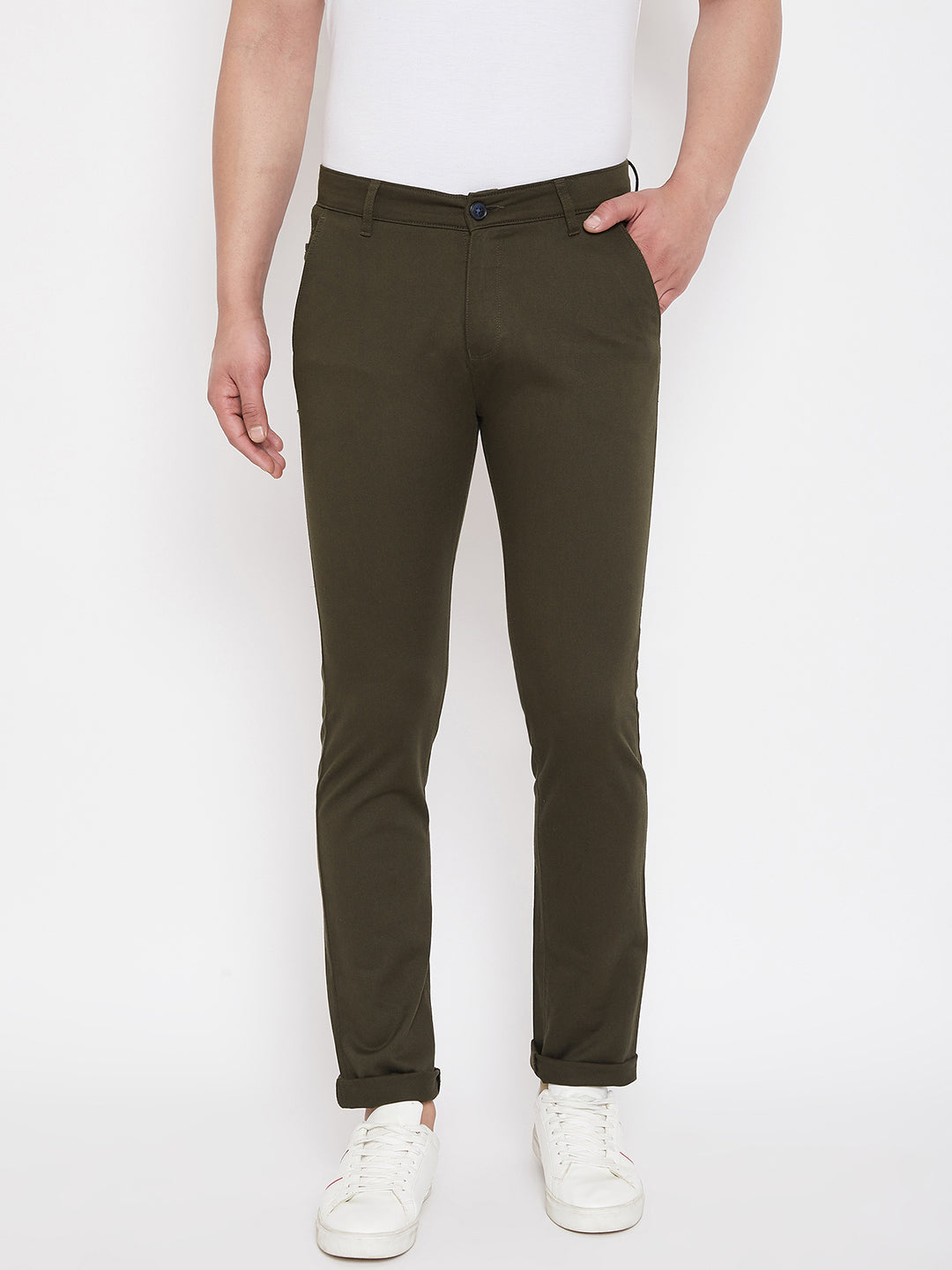 Olive Slim Fit Trousers - Men Trousers