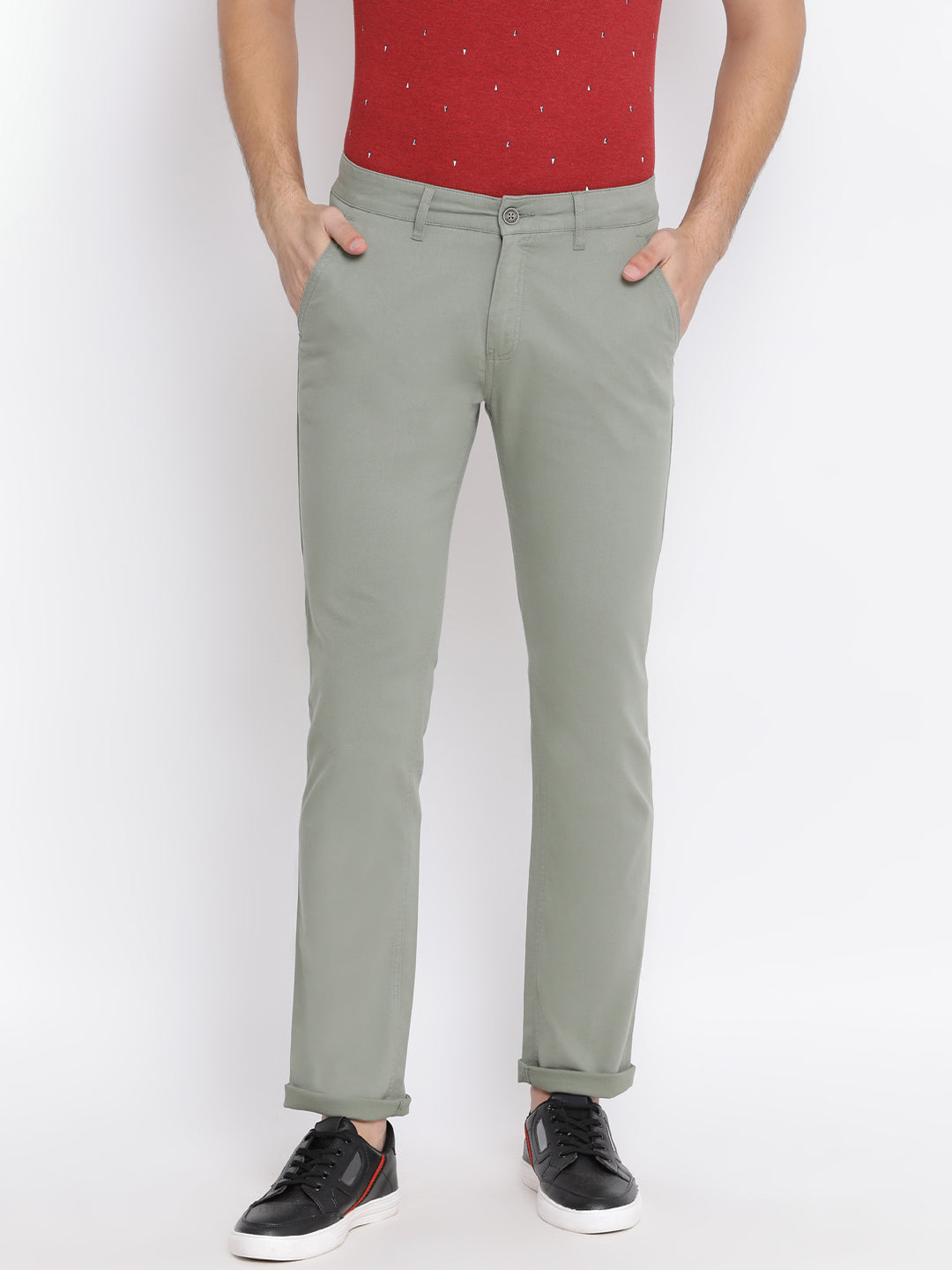 Grey Slim Fit Trousers - Men Trousers