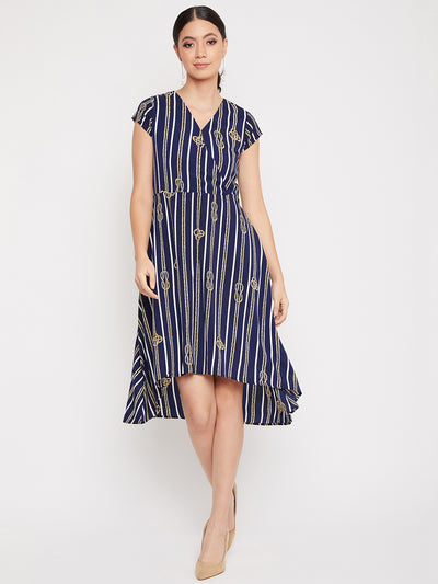 Navy Blue Asymmetric Dress - Women Dresses
