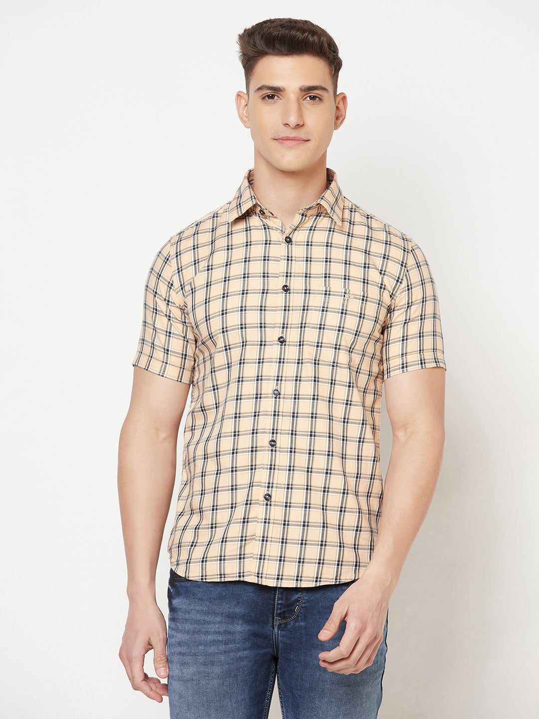 Peach Checked Shirt - Men Shirts