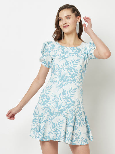 Sky Blue Floral Dress-Women Dresses-Crimsoune Club