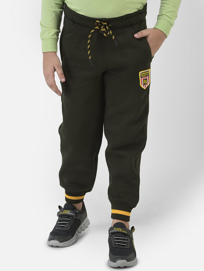Olive Green Joggers with Contrast Logo Embellishment 