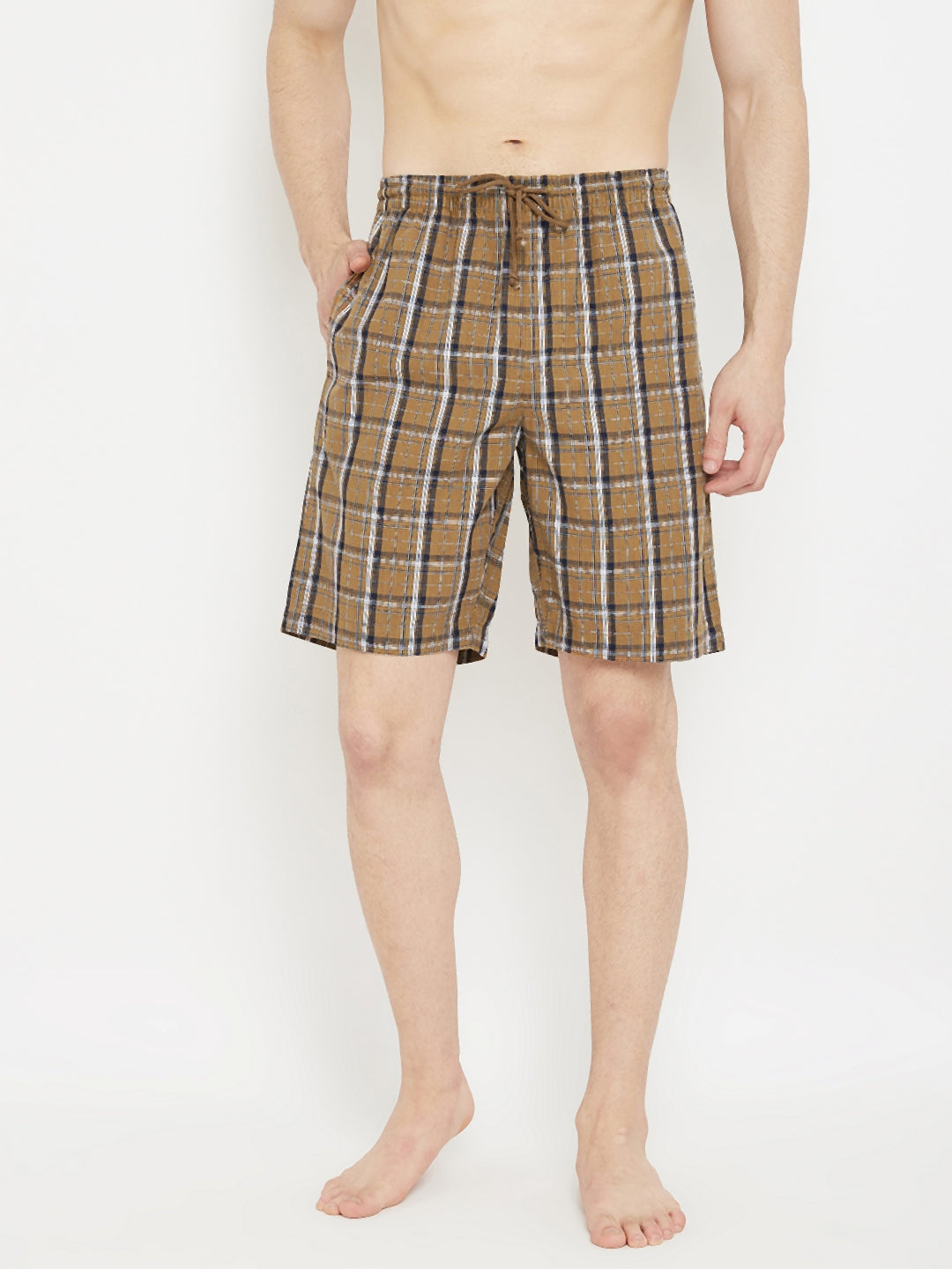 Brown Checked Lounge Shorts - Men Lounge Shorts