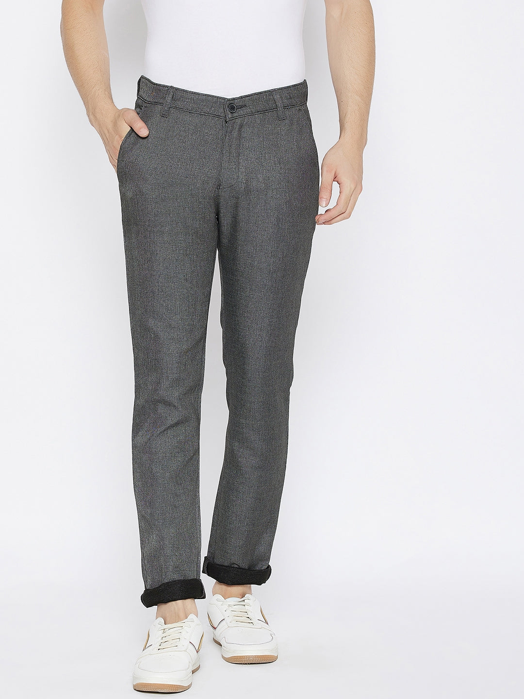 Grey Slim Fit Trousers - Men Trousers