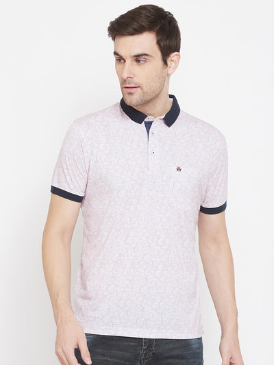 Pink Printed Polo Neck T-Shirt - Men T-Shirts