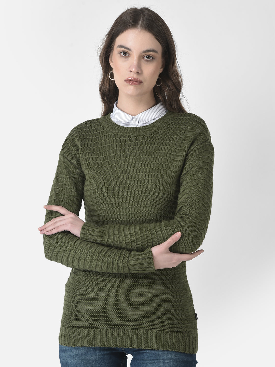  Olive Green Fitted Sweater