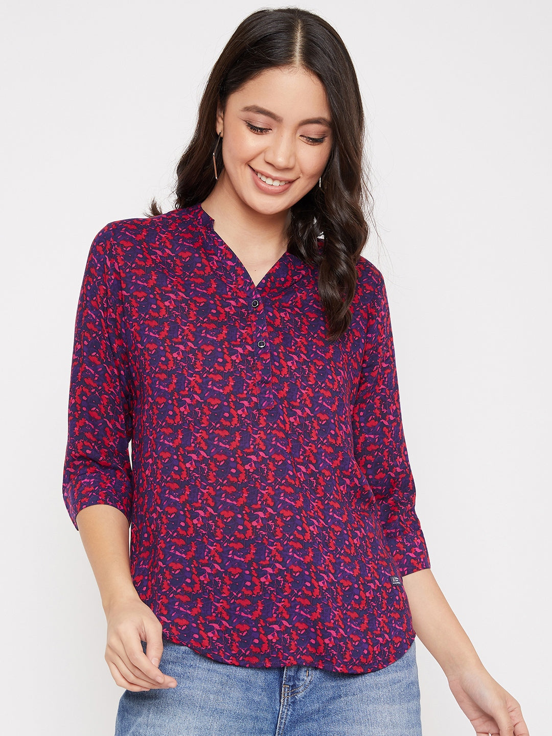 Red and Blue Printed Top - Women Tops