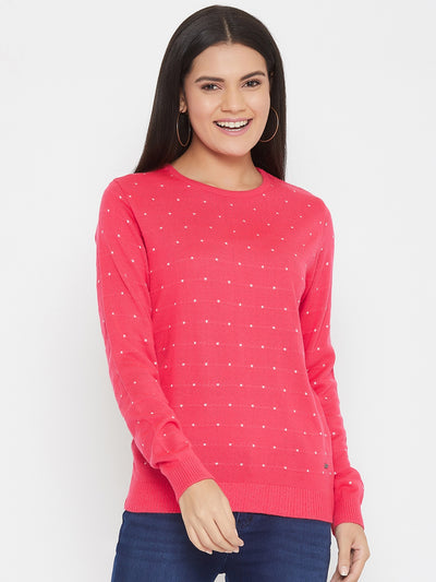 Pink Printed Round Neck Sweater - Women Sweaters