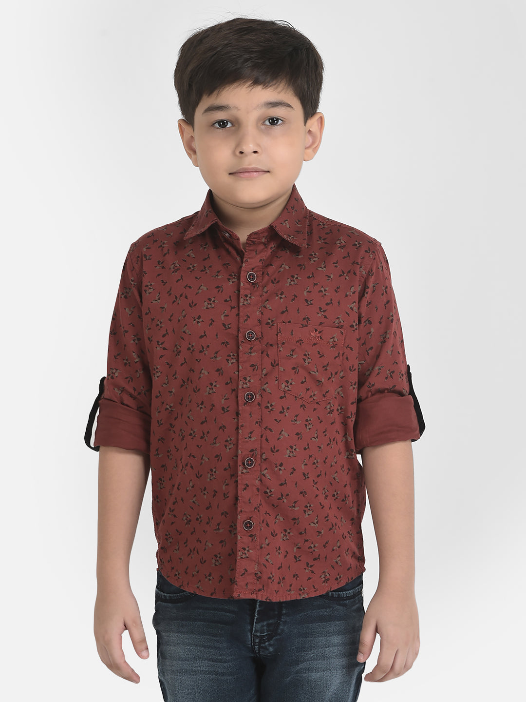 Maroon Floral Shirt-Boys Shirts-Crimsoune Club