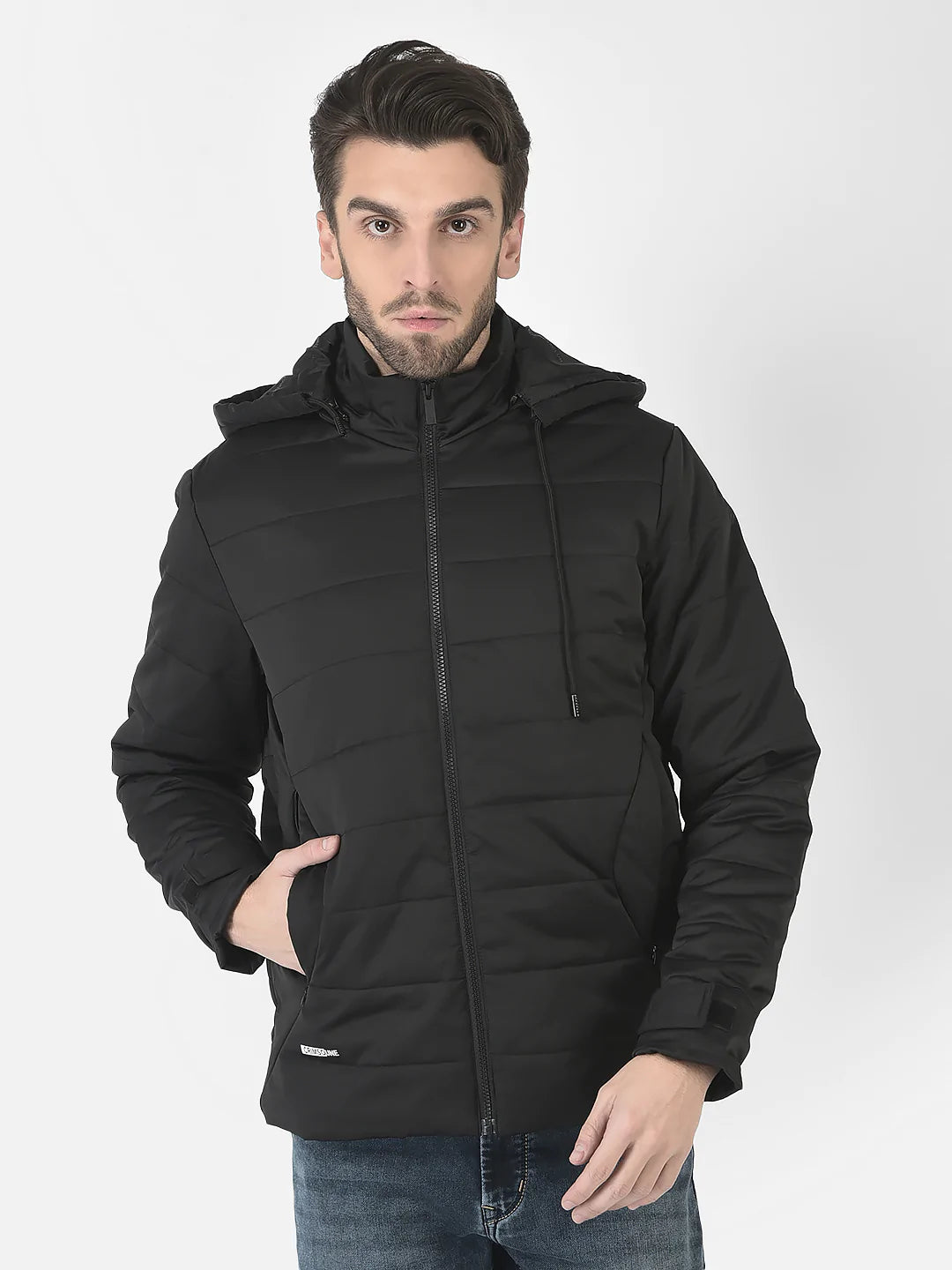  Black Hooded Light-Padding Jacket 