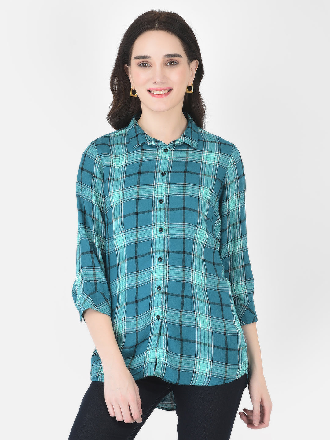 Carolina Blue Checked Shirt - Women Shirts