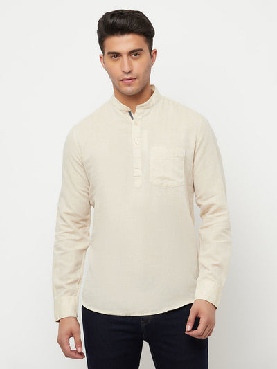 Cream Linen Kurta - Men Kurtas