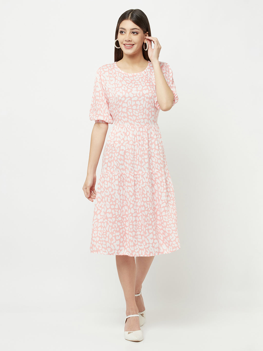 Pink Printed Round Neck Dress - Women Dresses