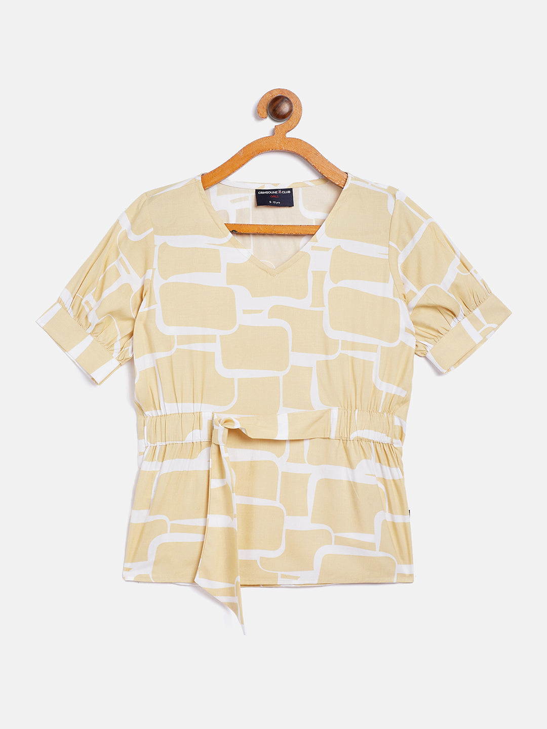 Beige Printed V-Neck Top - Girls Tops