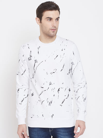 White Printed Round Neck Sweatshirt - Men Sweatshirts