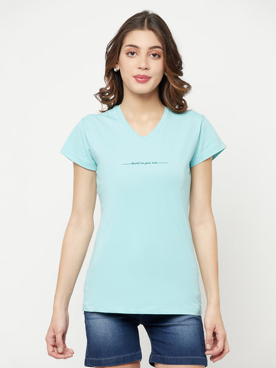 Mint Green Printed V-Neck T-Shirt - Women T-Shirts