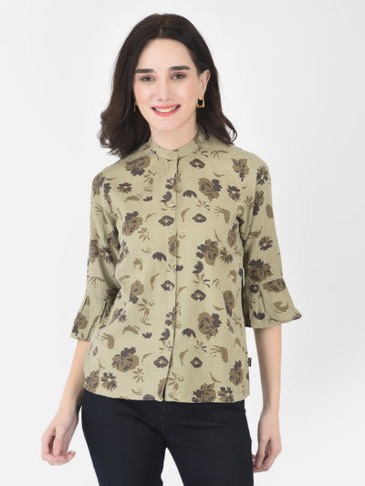 Olive Green Floral Shirt - Women Shirts