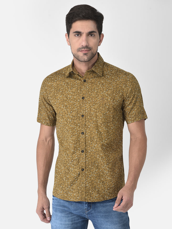 Olive Floral Short Sleeves Shirt - Men Shirts
